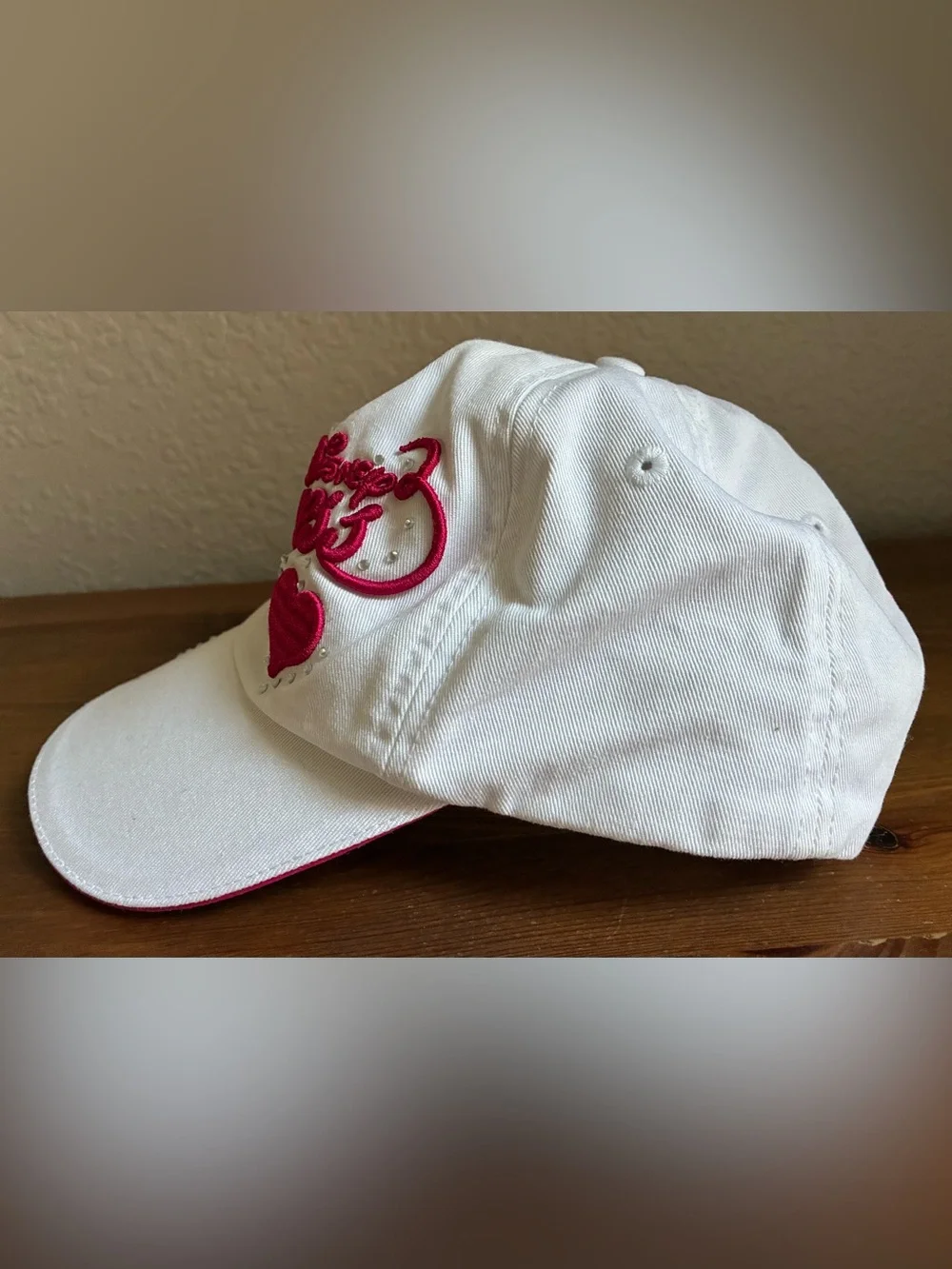 Disney Parks Princess Youth Baseball Cap White Pink Rhinestone Heart Hat 54-58cm